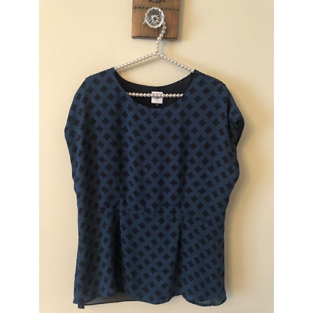 Cabi Womens Size Medium Blue Foulard Peplum Blouse Cap Sleeve